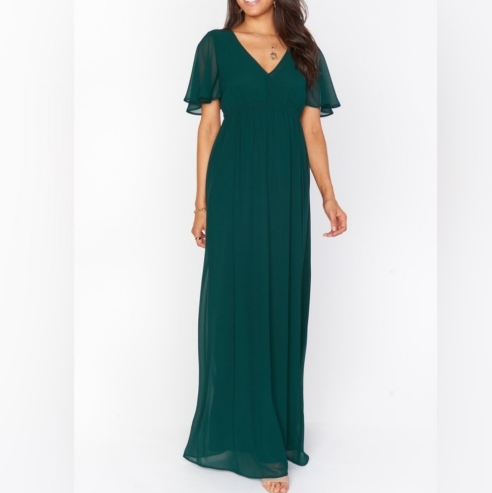 SHOW ME YOUR MUMU Emily Empire Maxi Dress NWT in Emerald Chiffon